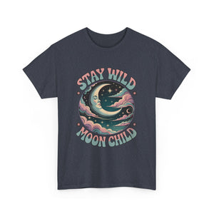 Vintage Psychedelic Stay Wild Moon Child Tee: Crescent Moon & Cosmic Swirls 🌙