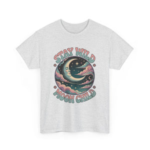 Vintage Psychedelic Stay Wild Moon Child Tee: Crescent Moon & Cosmic Swirls 🌙