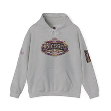 Load image into Gallery viewer, Royal “Blessed” Purple‑Diamond Luxe Hoodie v1 – Gold &amp; Platinum‑Infused✨💜 Unisex Heavy Blend™ Hooded Sweatshirt
