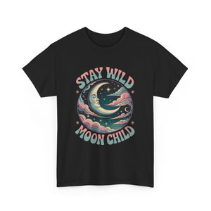 Vintage Psychedelic Stay Wild Moon Child Tee: Crescent Moon & Cosmic Swirls 🌙