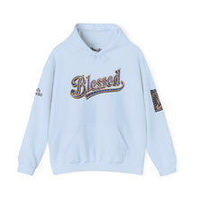 Load image into Gallery viewer, 💎✨ Royalty “Blessed” Luxe Hoodie – Blue‑Diamond, Gold &amp; Platinum‑Infused ✨💎 Unisex Heavy Blend™ Hooded Sweatshirt