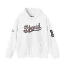Load image into Gallery viewer, 💎✨ Royalty “Blessed” Luxe Hoodie – Blue‑Diamond, Gold &amp; Platinum‑Infused ✨💎 Unisex Heavy Blend™ Hooded Sweatshirt