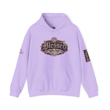 Load image into Gallery viewer, Royal “Blessed” Purple‑Diamond Luxe Hoodie v1 – Gold &amp; Platinum‑Infused✨💜 Unisex Heavy Blend™ Hooded Sweatshirt