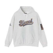Load image into Gallery viewer, 💎✨ Royalty “Blessed” Luxe Hoodie – Blue‑Diamond, Gold &amp; Platinum‑Infused ✨💎 Unisex Heavy Blend™ Hooded Sweatshirt