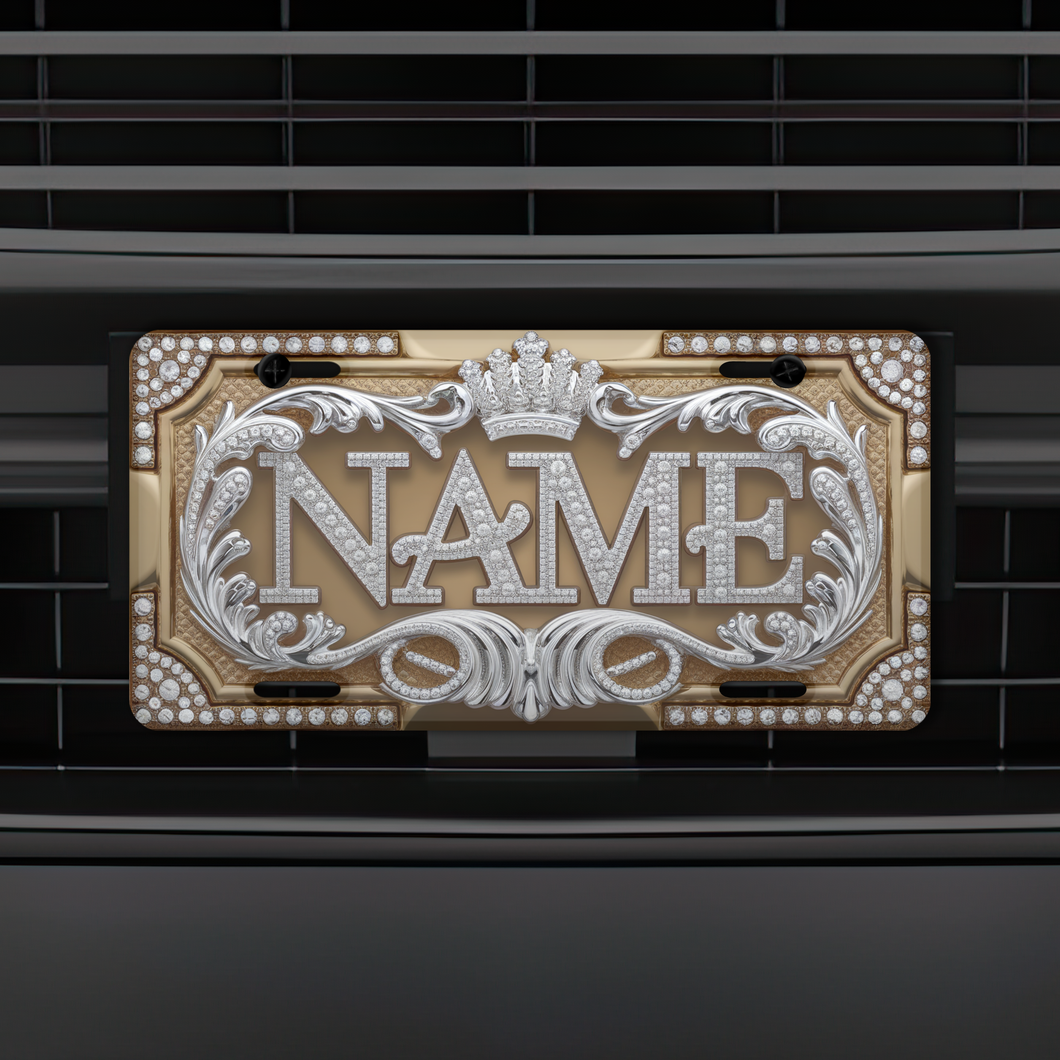 🔥 Luxury Custom 3D Diamond & Gold or Platinum Effect License Plate - Personalized Opulence for Your Supercar, Printed on Aircraft Aluminum (Design Consult Included)