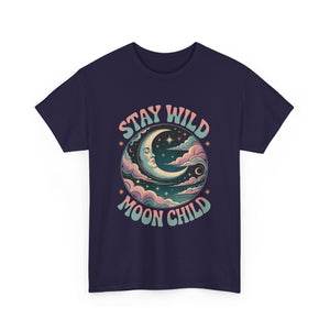 Vintage Psychedelic Stay Wild Moon Child Tee: Crescent Moon & Cosmic Swirls 🌙