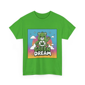 Green Dream Care Bear Tee: Good Vibes with Cannabis Leaf Design