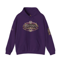 Load image into Gallery viewer, Royal “Blessed” Purple‑Diamond Luxe Hoodie v1 – Gold &amp; Platinum‑Infused✨💜 Unisex Heavy Blend™ Hooded Sweatshirt