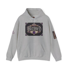 Load image into Gallery viewer, Royal “Blessed” Purple‑Diamond Luxe Hoodie v2 – Gold &amp; Platinum‑Infused✨💜 Unisex Heavy Blend™ Hooded Sweatshirt