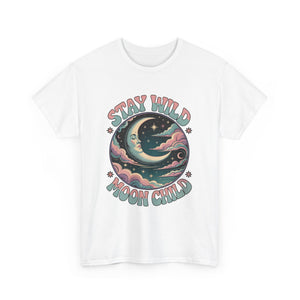 Vintage Psychedelic Stay Wild Moon Child Tee: Crescent Moon & Cosmic Swirls 🌙