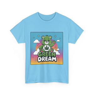 Green Dream Care Bear Tee: Good Vibes with Cannabis Leaf Design
