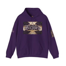 Load image into Gallery viewer, Royal “Blessed” Purple‑Diamond Luxe Hoodie v3 – Gold &amp; Platinum‑Infused✨💜 Unisex Heavy Blend™ Hooded Sweatshirt