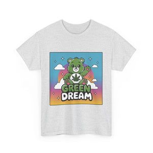 Green Dream Care Bear Tee: Good Vibes with Cannabis Leaf Design