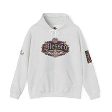 Load image into Gallery viewer, Royal “Blessed” Purple‑Diamond Luxe Hoodie v1 – Gold &amp; Platinum‑Infused✨💜 Unisex Heavy Blend™ Hooded Sweatshirt