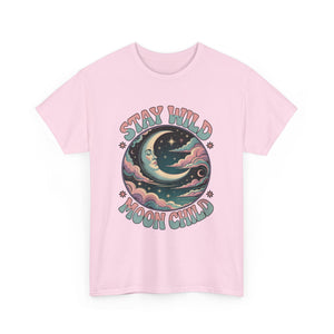 Vintage Psychedelic Stay Wild Moon Child Tee: Crescent Moon & Cosmic Swirls 🌙