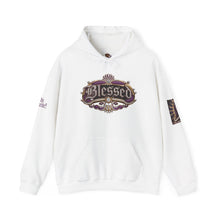 Load image into Gallery viewer, Royal “Blessed” Purple‑Diamond Luxe Hoodie v1 – Gold &amp; Platinum‑Infused✨💜 Unisex Heavy Blend™ Hooded Sweatshirt