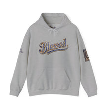Load image into Gallery viewer, 💎✨ Royalty “Blessed” Luxe Hoodie – Blue‑Diamond, Gold &amp; Platinum‑Infused ✨💎 Unisex Heavy Blend™ Hooded Sweatshirt