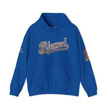 Load image into Gallery viewer, 💎✨ Royalty “Blessed” Luxe Hoodie – Blue‑Diamond, Gold &amp; Platinum‑Infused ✨💎 Unisex Heavy Blend™ Hooded Sweatshirt