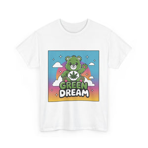 Green Dream Care Bear Tee: Good Vibes with Cannabis Leaf Design