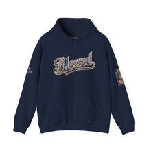 Load image into Gallery viewer, 💎✨ Royalty “Blessed” Luxe Hoodie – Blue‑Diamond, Gold &amp; Platinum‑Infused ✨💎 Unisex Heavy Blend™ Hooded Sweatshirt